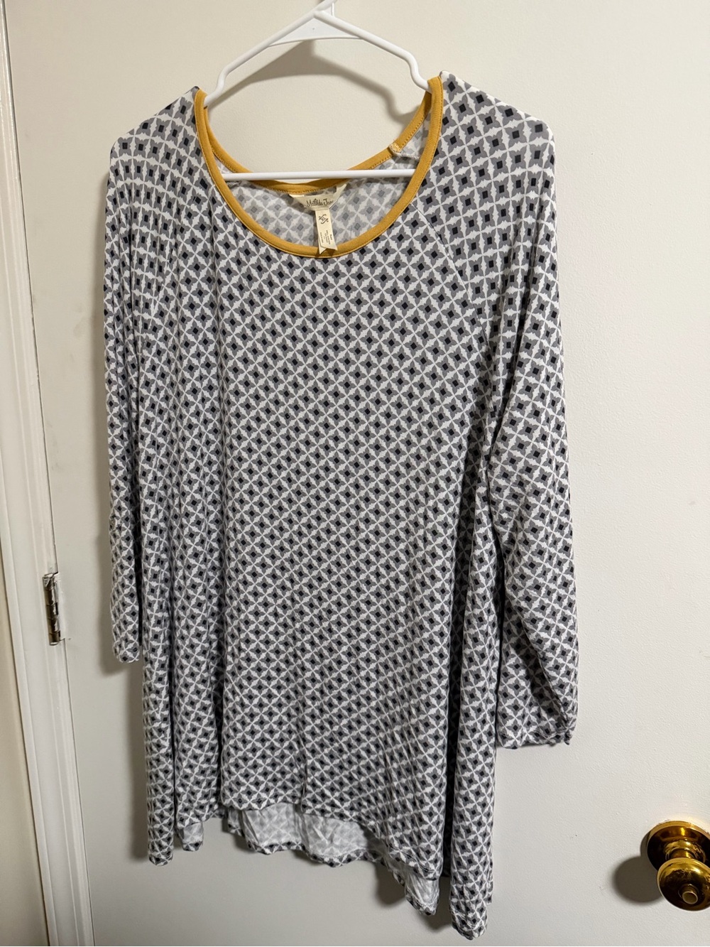 Matilda Jane Gray Geometric Long Sleeve Tunic with Mustard Trim